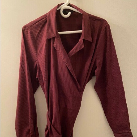 Next Burgundy Wrap Dress Shirt - Picture 6 of 6